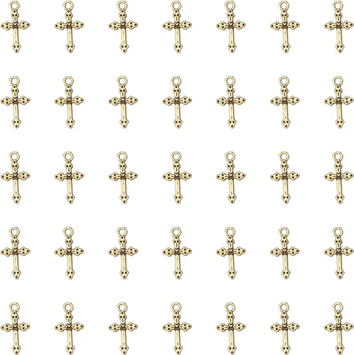 50 colgantes vintage de crucifijo con agujero de metal religioso antiguo plateado dorado cruz a granel para fabricación de joyas, kit de bricolaje,