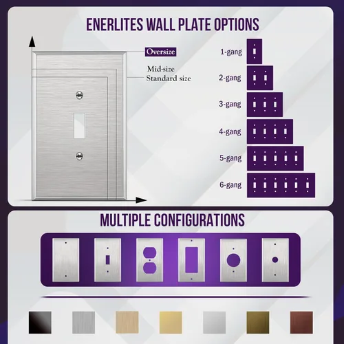 Miniatura 72 de ENERLITES Placa de Pared Metálica para Interruptor de Luz de Palanca, Acero Inoxidable 201, Resistente a la Corrosión, Tamaño Estándar 1-Gang 4.50