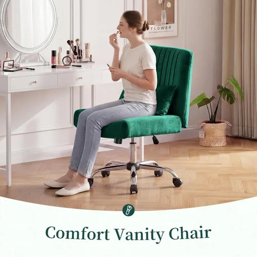 Miniatura 5 de Warmiehomy Silla de oficina cruzada de terciopelo con ruedas, silla de escritorio de lujo con patas cruzadas para dormitorio, silla de computadora