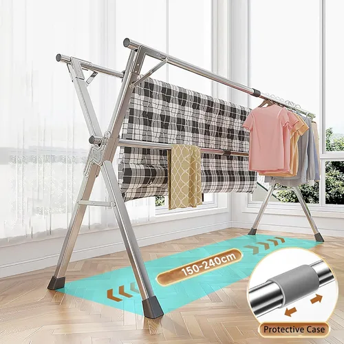Miniatura 3 de Clothes Drying Rack, Foldable Stainless Steel Laundry Drying Rack with Extendable Rods - High Capacity for Blankets, Sheets, Portable,Easy to Move