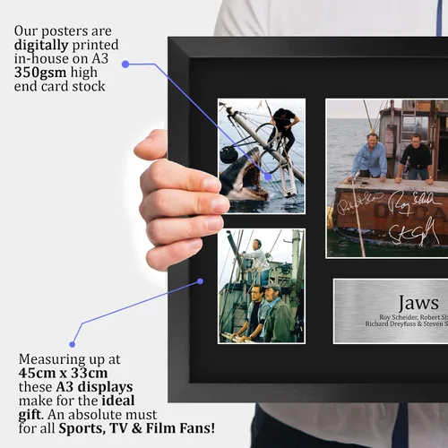 Miniatura 3 de HWC Trading Jaws 16 x 12 pulgadas (A3) - Regalos impresos firmados con autógrafo, montaje de presentación para fanáticos de recuerdos de películas