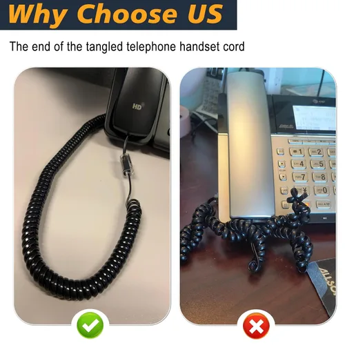 Miniatura 2 de 1 juego de cable desenredante para teléfono celular, 1 paquete de cable fijo giratorio de 360 grados/antienredos y 1 cable de teléfono de 7.5 pies