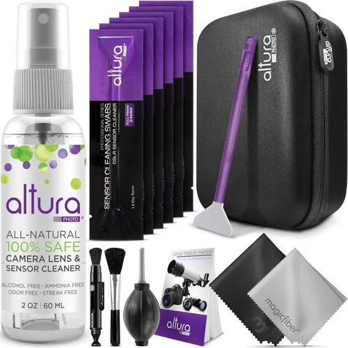 Miniatura 10 de Altura Photo Kit profesional de limpieza de cámara para cámaras DSLR APS-C y sin espejo, limpiador de lentes y sensores, incluye funda, aerosol