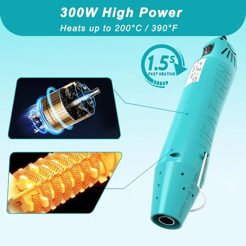 Miniatura 7 de Pistola de calor, mini pistola de calor para tubo termocontraíble, para manualidades DIY, pistola de aire caliente de 300 W con boquilla reflectora