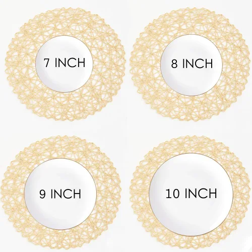 Miniatura 5 de IcosaMro Juego de 6 manteles individuales redondos color beige para mesa de comedor, de 15 pulgadas, tejido de papel, manteles individuales