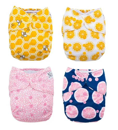 Miniatura 15 de Nora's Nursery Pañales de bolsillo de tela, paquete de 4 con 4 insertos, funda impermeable, lavable, reutilizable y de tamaño único ajustable
