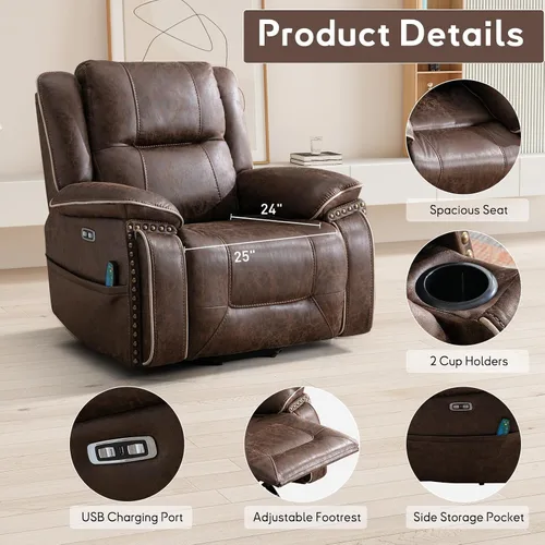 Miniatura 4 de Bonzy Home Silla reclinable eléctrica para personas mayores con masaje y calor, silla reclinable de piel sintética de doble motor con asiento