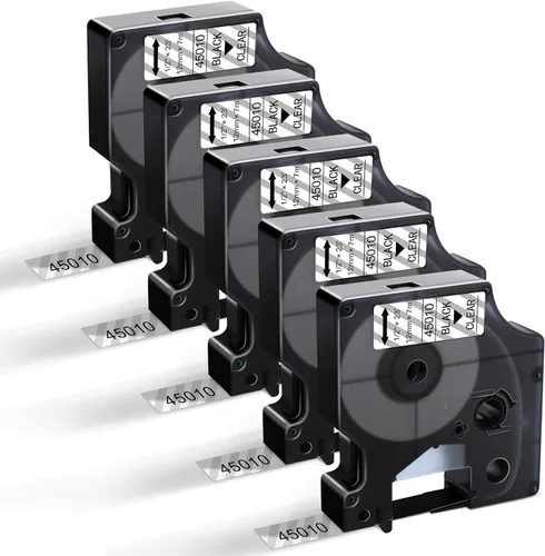 45010 - Cinta de etiquetas para Dymo D1, color negro sobre cinta transparente, compatible con repuestos para rotuladoras Dymo, 1/2 pulgada x 23