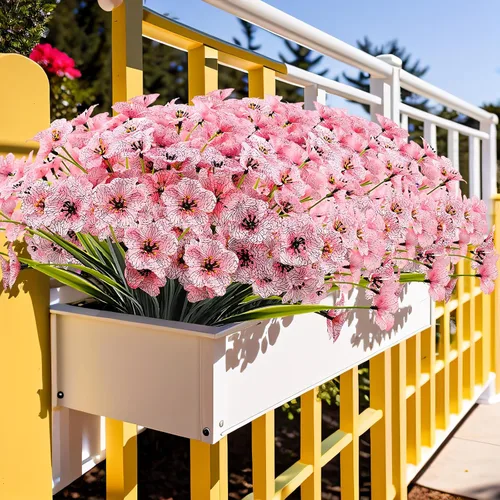 Miniatura 5 de Kinisty 20 paquetes de flores artificiales para exteriores, resistentes a los rayos UV, con flores de seda sintética rosadas y plantas de plástico