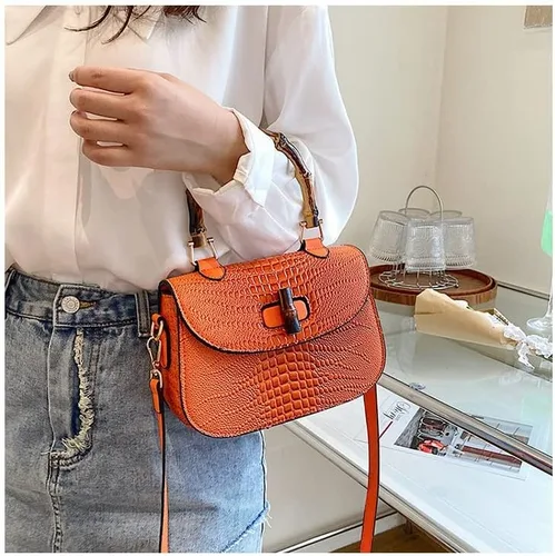 Miniatura 3 de Bolso de mano de cuero artificial de bambú con asa superior para mujer, elegante bolso de noche, regalo para mujer, hecho a mano