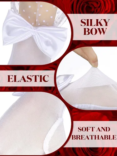 Miniatura 3 de Geyoga 3 pares de guantes de encaje con lazo de leopardo para mujeres y niñas, elegantes guantes cortos de seda, guantes de fiesta de té para cenas