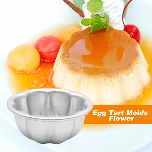 Miniatura 4 de 6 moldes de tarta de huevo de aleación de aluminio, tartaletas para hornear, forma de flor, antiadherentes, moldes para tartas de huevo, 3.5 x 1.6