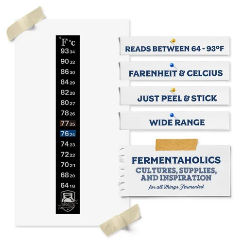 Miniatura 2 de Paquete de 3 termómetros adhesivos de fermentación, muestra la temperatura en grados Celsius y Fahrenheit, ideal para kombucha, cerveza, vino