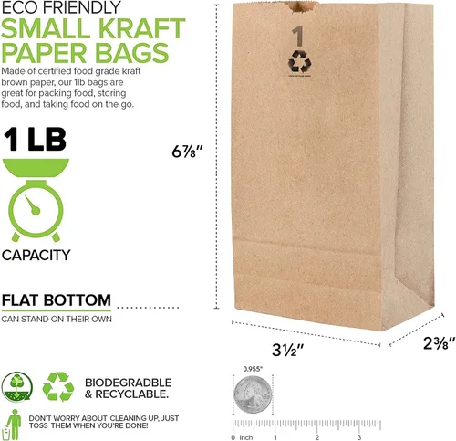 Miniatura 3 de Stock Your Home Bolsas de papel kraft pequeñas de papel marrón de 1 libra (250 unidades) bolsa de tamaño mini para empacar alimentos para desayuno