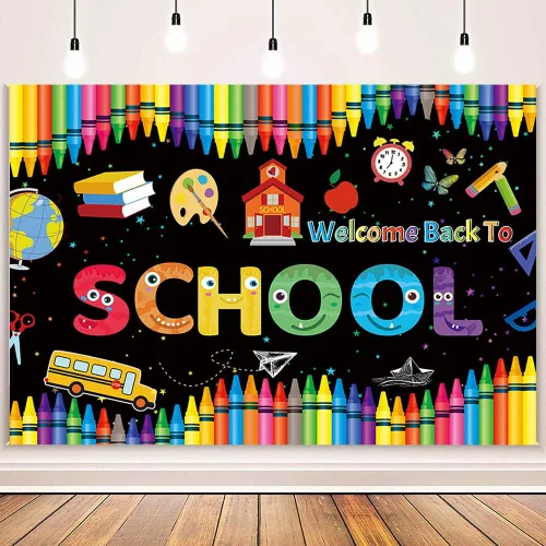 Miniatura 2 de MEHOFOND Telón de fondo de bienvenida de regreso a clases de 7 x 5 pies, decoración de regreso a clases, pancarta de fondo para el primer día