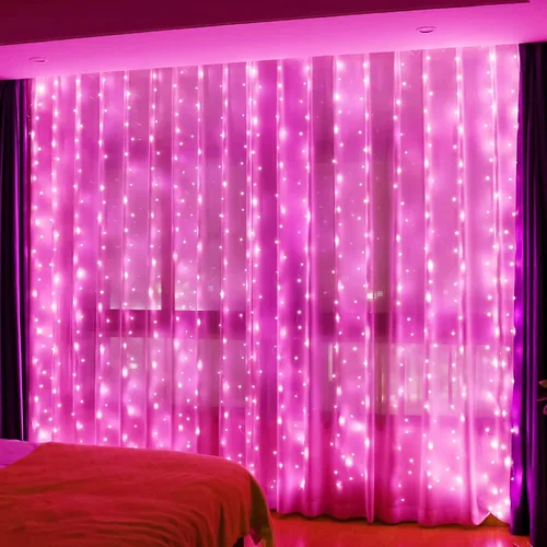 Miniatura 19 de HXWEIYE 300 luces LED de cortina de hadas, 9.8 x 9.8 pies, enchufe USB, 8 modos de luces colgantes de Navidad con control remoto para dormitorio