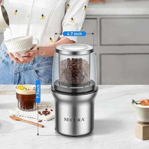 Miniatura 2 de Secura Molinillo de café eléctrico, molinillo de especias, cuencos de vidrio dobles para molienda húmeda y seca