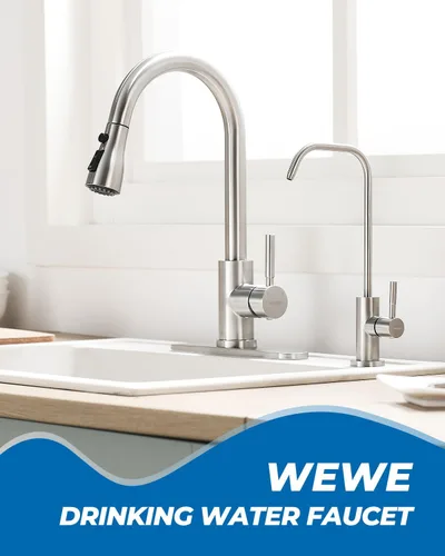 Miniatura 2 de WEWE Grifo de agua potable, grifo de filtro de agua de cocina sin plomo para ósmosis inversa o sistema de filtración de agua, grifo RO, níquel