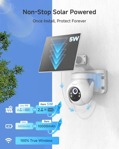 Miniatura 2 de Noorio Cámara de seguridad solar inalámbrica para exteriores, cámara WiFi con batería de 2K/4MP para seguridad en el hogar con panel solar de 5 W