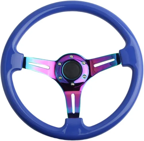 Miniatura 16 de Volante de Carreras de Coche de 6 Pernos Marco de Radios Neo Cromado Arcoíris Volante Universal de Posventa Compatible con Coche y Juego