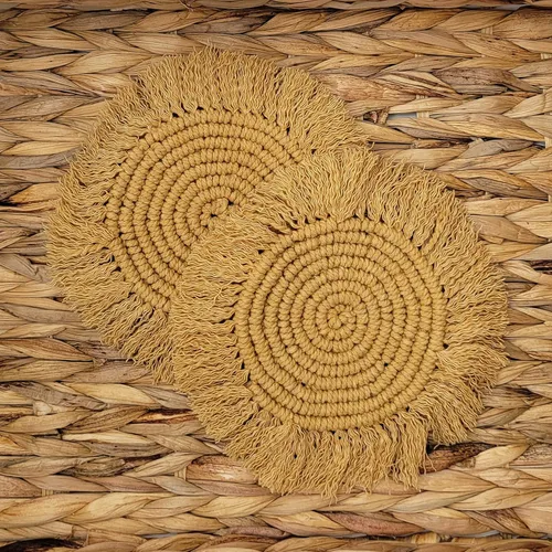 Miniatura 8 de Posavasos de macramé 100% algodón hechos a mano en la India, elegante y absorbente de 6 pulgadas, juego de posavasos redondos bohemios con borlas