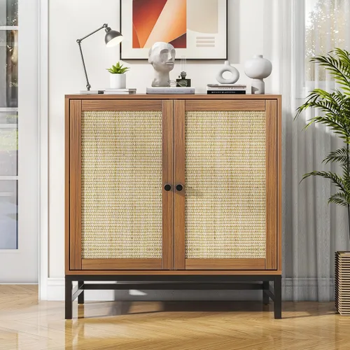 Miniatura 12 de ZLWJGY Credenza - Armario tipo bufé de ratán, aparador de almacenamiento con 4 puertas, mesa consola grande de mediados de siglo moderna de 59
