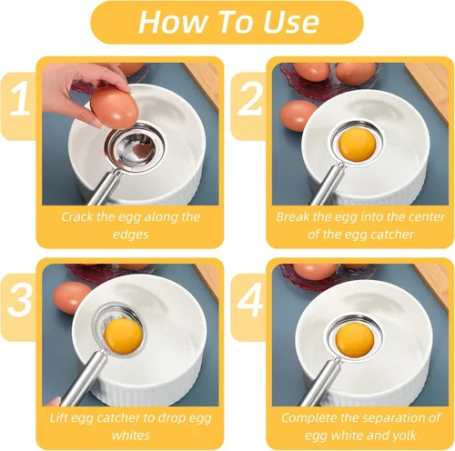 Miniatura 3 de Separador de huevos para huevos crudos, herramienta de separación blanca de yema de huevos de acero inoxidable, separador de yema de huevo