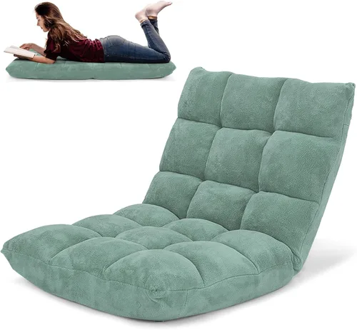 Miniatura 14 de COSTWAY Silla de suelo, sillas de videojuegos con soporte para el respaldo, ajustable de 14 posiciones, marco de acero aleado, forro polar coral