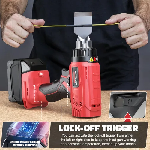 Miniatura 7 de LIVOWALNY Pistola de calor compatible con batería Milwaukee de 18 V (solo herramienta) Pistola de calor inalámbrica de 350 W de 122 ℉ ~ 1022 ℉