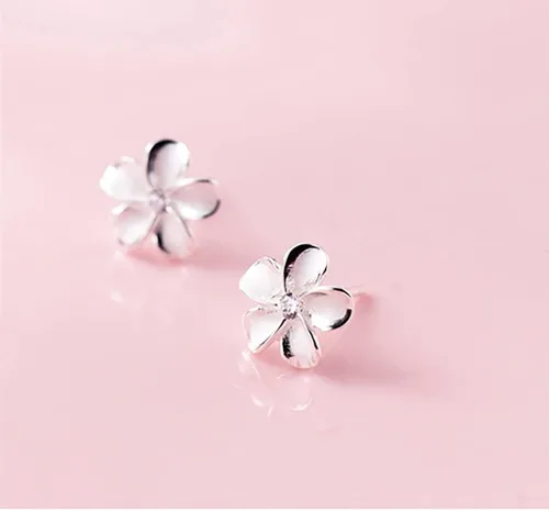 Miniatura 6 de Reffeer Aretes de tuerca de plata de ley 925 maciza con diseño de flor de plumeria para mujeres y adolescentes