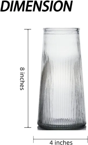 Miniatura 6 de Enova Floral Jarrón de vidrio acanalado transparente para flores, 4.0 pulgadas de ancho y 8.0 pulgadas de alto, florero de flores para ramo, moderno