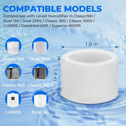 Miniatura 2 de Paquete de 30 filtros de repuesto para humidificador de llenado superior para humidificadores LEVOIT Classic160, Dual150, Dual200S, Classic300(S)