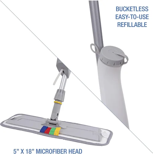 Miniatura 4 de Boardwalk Sistema de trapeador de microfibra sin cubos, cabezal de microfibra azul de 5 x 18, mango de aluminio/polipropileno gris de 59 pulgadas