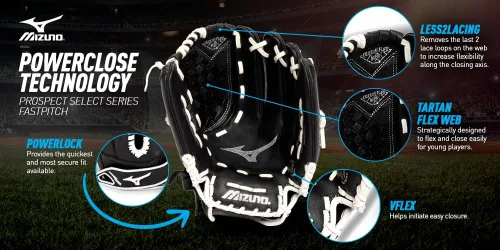 Miniatura 5 de Mizuno Prospect Select Fastpitch Serie de guantes de sóftbol Cuero de grano completo Patrones específicos femeninos Forro de palma Buttersoft