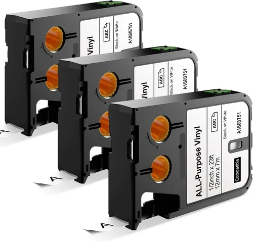 Compatible con Dymo XTL 1868751 Etiquetas de vinilo multiusos de 1/2 pulgada, funciona con etiquetadora Dymo XTL-300 XTL-500 XTL300 XTL500, negro