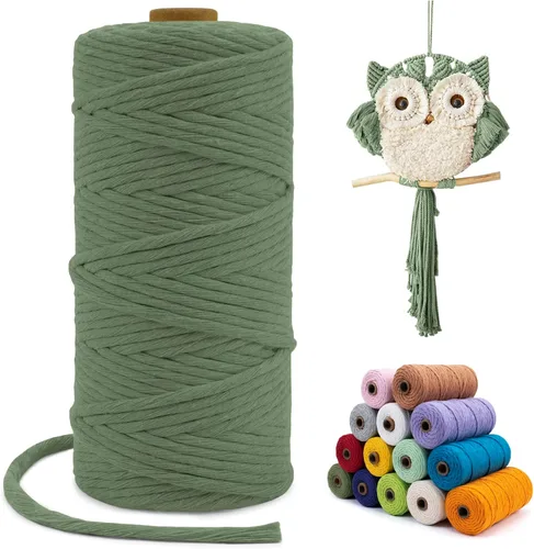 Miniatura 68 de Cuerda de macramé de una sola hebra de 0.197 in x 110 yardas, cuerda de macramé de algodón natural de 0.197 in, cuerda de algodón grueso para colgar