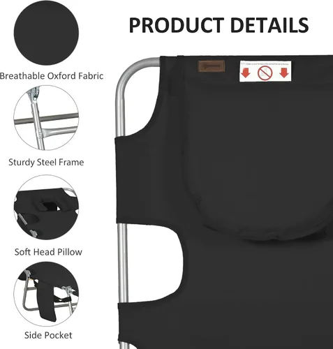 Miniatura 6 de Outsunny Tumbona para exteriores con agujero para el brazo facial, silla de bronceado reclinable de 5 posiciones con correa de transporte, bolsillo