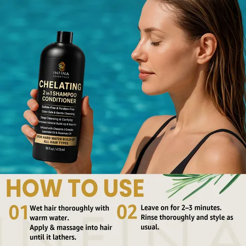 Miniatura 6 de Champú y acondicionador de agua dura - Limpiador quelante 2 en 1 para eliminación de acumulaciones, cabello suave y brillante - Con complejo