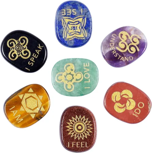 Miniatura 6 de Rockcloud Juego de runas de brujas de cristal curativo Lapislázuli, símbolo gitano, piedras de chakra, piedra de palma, equilibrio de reiki, 10