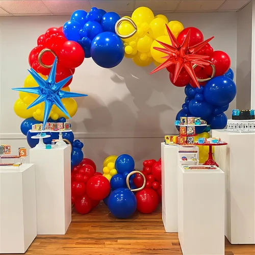 Miniatura 3 de Globos de color rojo, azul y amarillo, globos de helio de color primario de 12 pulgadas con globos de látex de confeti, globos de carnaval, circo