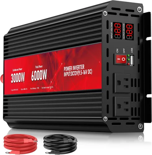 Miniatura 8 de Inversor de corriente de 2300 W, de 12 V CC a CA 110 V/120 V de potencia máxima de 4600 W con 2 tomas de CA y 2 puertos USB 2.4, pantalla LCD.
