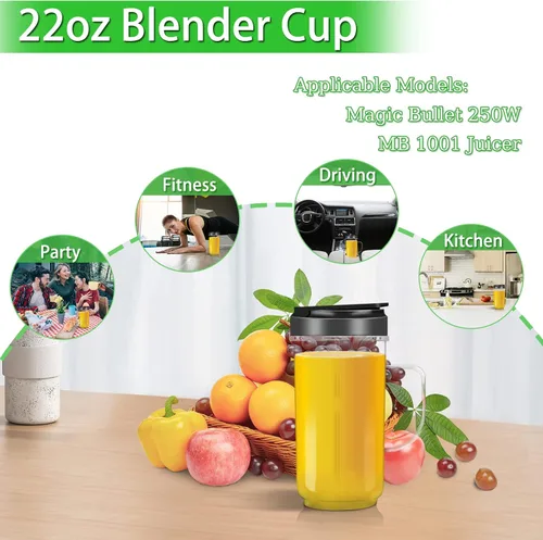Miniatura 6 de Paquete de 2 piezas de repuesto para tazas de licuadora Magic Bull, taza alta de 22 onzas con tapa abatible para llevar, piezas de repuesto