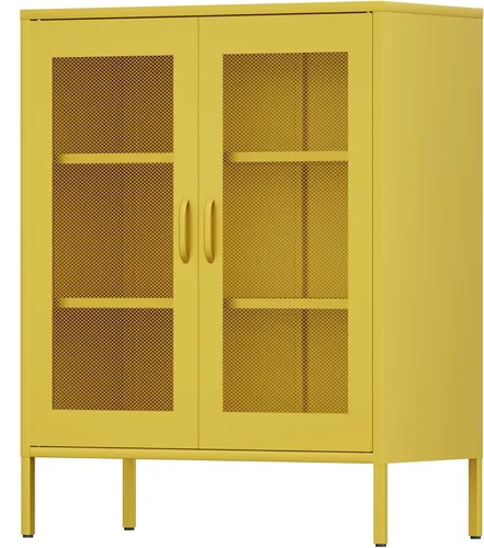 Miniatura 17 de Ustamio Gabinete de Almacenamiento de Metal Ancho Negro con Casillero, Gabinete de Acento de 2 Puertas para Hogar y Oficina, Gabinete de Metal Bajo
