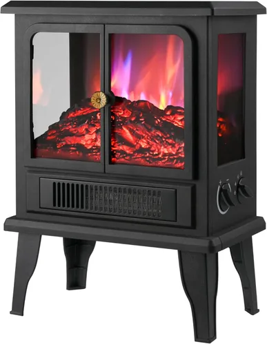 Calentador eléctrico independiente con efectos de llama realistas, 2 ajustes de calor (bajo/alto), elemento calefactor de alambre, ventanas de