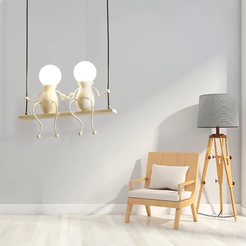 Miniatura 4 de Iluminación colgante LED creativa, moderna, doble para personas pequeñas, lámpara colgante de techo, luces colgantes ajustables para dormitorio