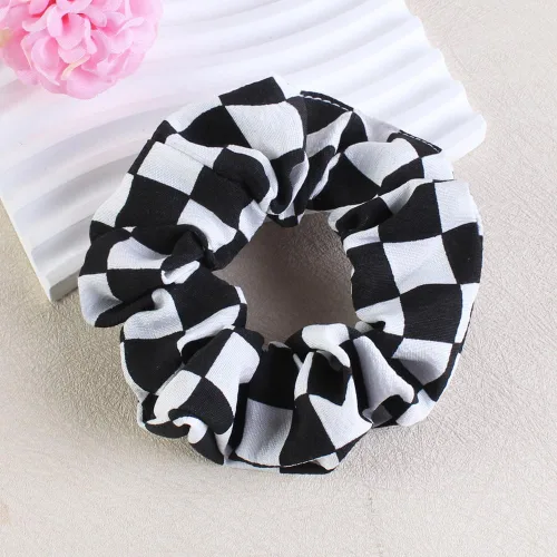 Miniatura 2 de Checkered Plaid Scrunchies Black White Plaid Checkered Hair Scrunchies Checkerboard BW17 (3 Pcs-Large Plaids)