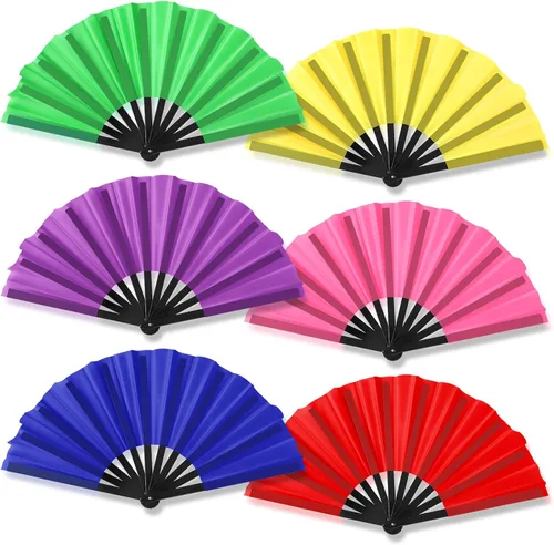 Miniatura 8 de Leinuosen 10 abanicos plegables chinos grandes para baile de línea, abanicos de mano plegables de 13 pulgadas para botas rave popping clacking