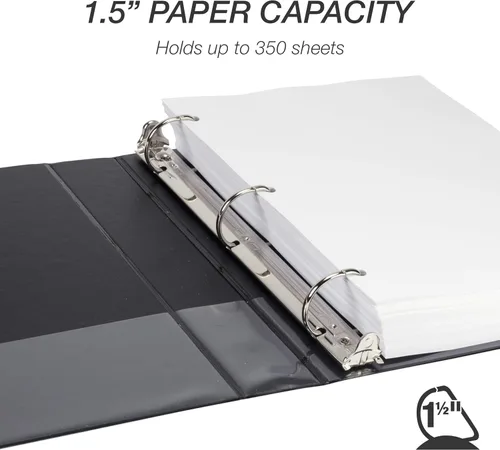 Miniatura 3 de Samsill Carpeta duradera de 3 anillos de 1.5 pulgadas, fabricada en Estados Unidos, carpeta de anillos en D, FSC 100% aglomerado reciclado, negro