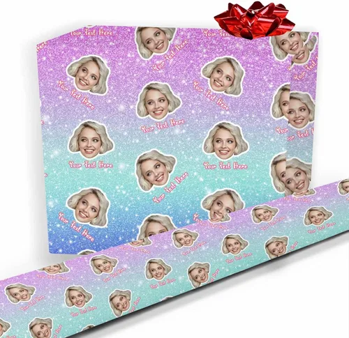 Miniatura 10 de Papel de regalo personalizado, divertido papel de regalo para cara, foto, nombre, Día del Padre, rollo de regalo para papá, hombres, mujeres, niños