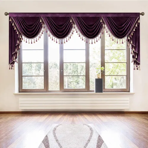 Miniatura 21 de VOGOL Cenefa de cortinas de terciopelo grueso para dormitorio, cenefas de cascada de lujo con aislamiento térmico dorado para sala de estar formal
